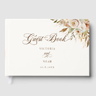 Rustic Autumn Roses Botanical Script Guest Book