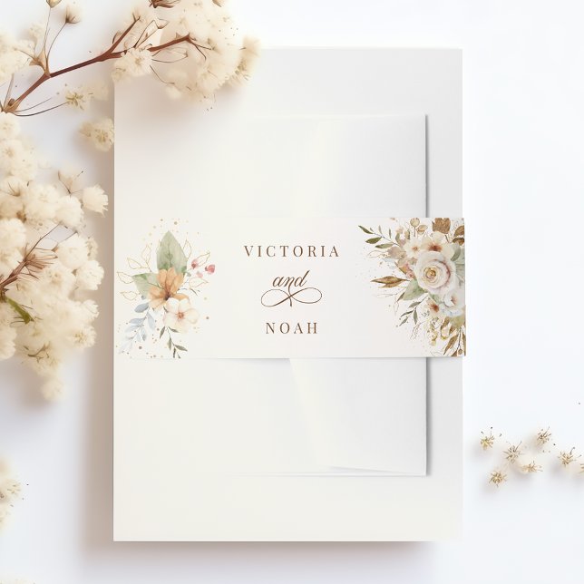 Rustic Autumn Roses Botanical Script Invitation Belly Band (Creator Uploaded)