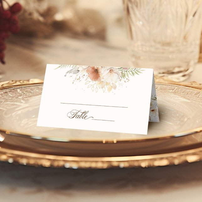 Rustic Autumn Roses Botanical Script Place Card (Creator Uploaded)