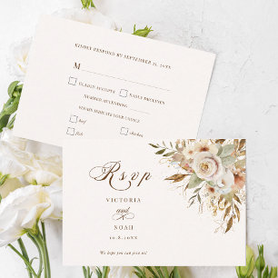Rustic Autumn Roses Botanical Script RSVP Card