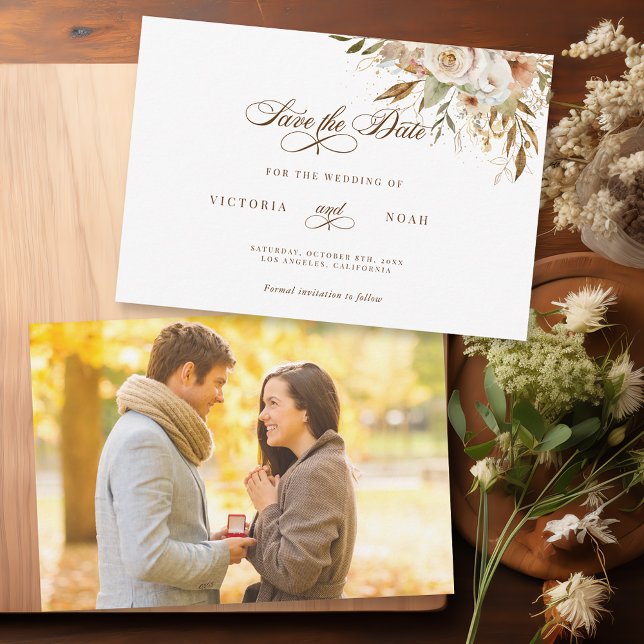 Rustic Autumn Roses Botanical Script Save The Date (Creator Uploaded)
