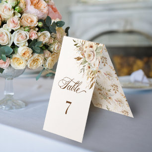 Rustic Autumn Roses Botanical Script Table Number