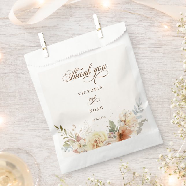 Rustic Autumn Roses Botanical Script Thank You Favour Bags (Clipped)