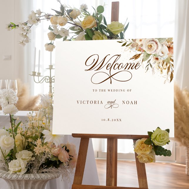 Rustic Autumn Roses Botanical Script Welcome Poster (Creator Uploaded)