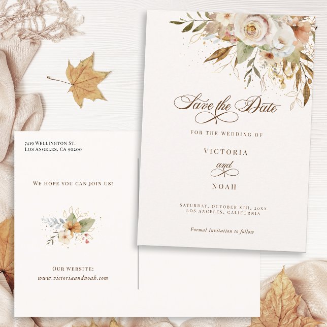 Rustic Autumn Roses Script Save the Date Announcement Postcard (Creator Uploaded)