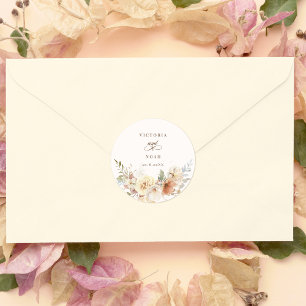 Rustic Autumn Roses Watercolor Botanical  Classic Round Sticker