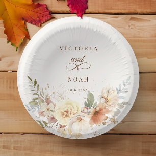 Rustic Autumn Roses Watercolor Botanical  Paper Plate