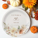 Rustic Autumn Roses Watercolor Botanical  Paper Plate<br><div class="desc">The romance of an Autumn wedding is captured in this elegant design featuring watercolor roses and greenery in warm Fall colours of terracotta, ivory, rust, chestnut, dusty blue and sage green with touches of gold sparkles. This design also features unique text graphics in a custom calligraphy script font with colour...</div>