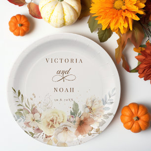 Rustic Autumn Roses Watercolor Botanical  Paper Plate