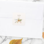 Rustic Autumn Roses Watercolor Botanical  Square Sticker<br><div class="desc">The romance of an Autumn wedding is captured in this elegant design featuring watercolor roses and greenery in warm Fall colours of terracotta, ivory, rust, chestnut, dusty blue and sage green with touches of gold sparkles. This design also features unique text graphics in a custom calligraphy script font with colour...</div>
