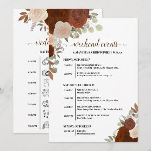 Rustic Autumn Roses Wedding Events & Timeline Programme