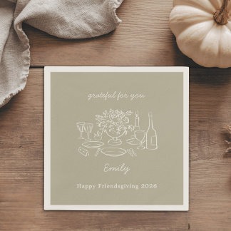 Rustic Autumn Sage Friendsgiving Dinner Party Napkin