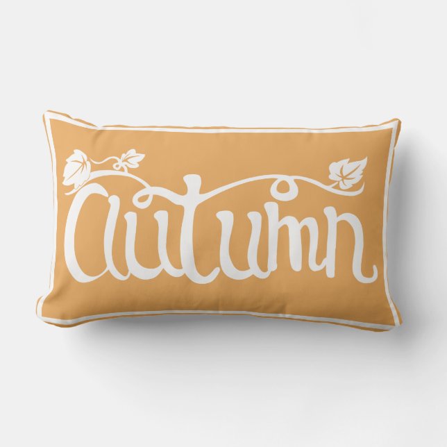 Rustic Autumn Script & Leaves Lumbar Cushion (Front)