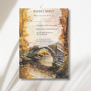 Rustic Autumn Stone Bridge River Fall Wedding RSVP Card