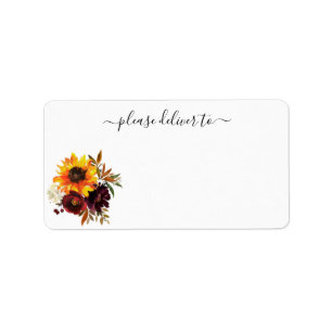 Rustic Autumn Sunflower Blooms Please Deliver To Label
