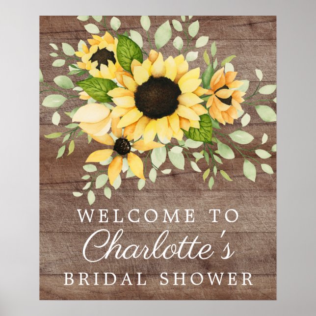 Rustic Autumn Sunflower Bridal Shower Welcome Sign (Front)