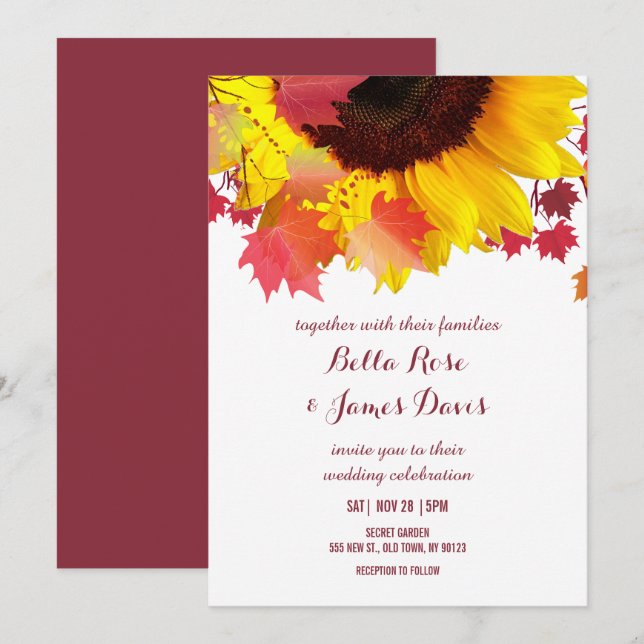 Rustic Autumn Sunflower Fall Wedding Invitations (Front/Back)