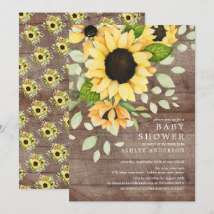 Rustic Autumn Sunflower Floral Baby Shower Invitation