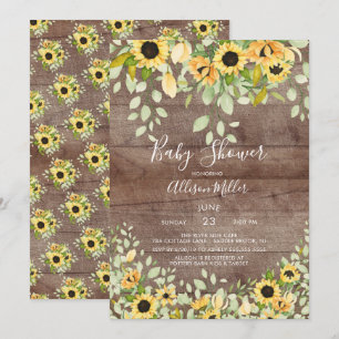 Rustic Autumn  Sunflower Floral Baby Shower Invitation