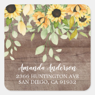 Rustic Autumn Sunflower Floral Return Address Square Sticker