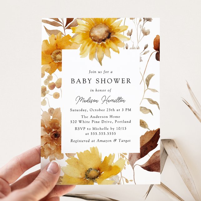 Rustic Autumn Sunflower Frame Baby Shower Invitation (Creator Uploaded)