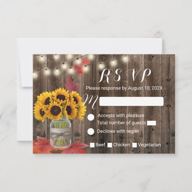 Rustic Autumn Sunflower Jar Fall Wedding RSVP (Front)