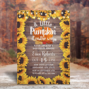 Rustic Autumn Sunflower Little Pumpkin Baby Shower Invitation