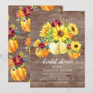Rustic Autumn Sunflower Pumpkin Bridal Shower Invitation