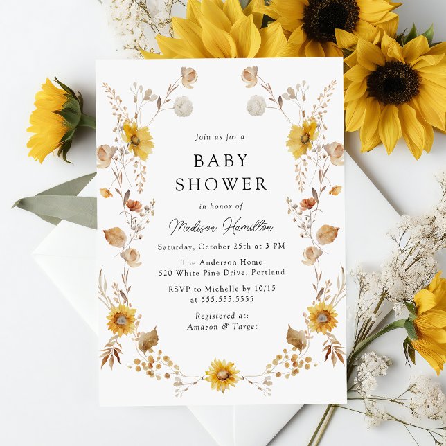 Rustic Autumn Sunflowers Baby Shower Invitation (Creator Uploaded)
