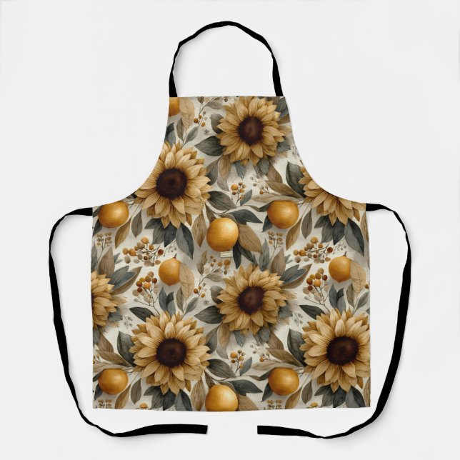 Rustic Autumn Sunflowers & Citrus Apron (Front)