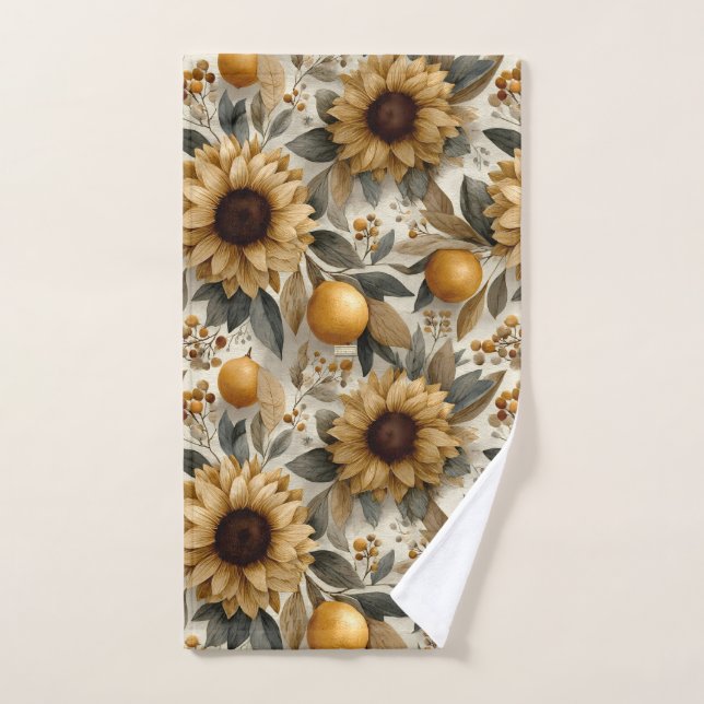 Rustic Autumn Sunflowers & Citrus Bath Towel Set (Hand Towel)