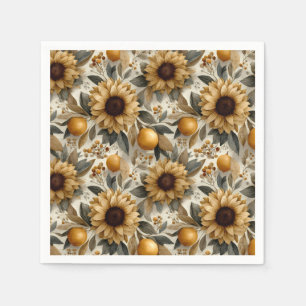 Rustic Autumn Sunflowers & Citrus Napkin