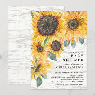 Rustic Autumn Sunflowers Floral Baby Shower Invitation