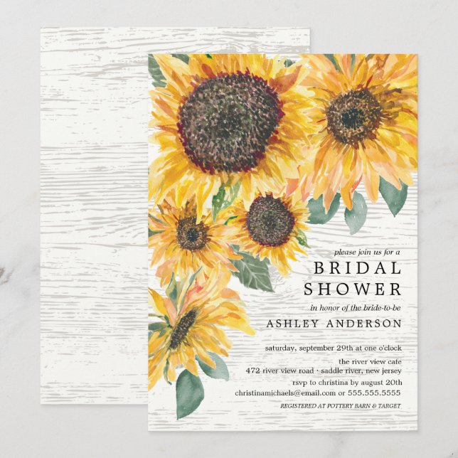 Rustic Autumn Sunflowers Floral Bridal Shower Invitation (Front/Back)