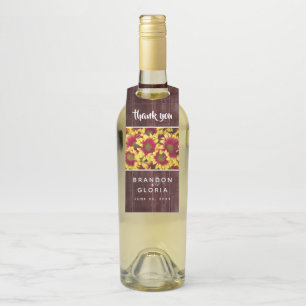 Rustic Autumn Sunflowers on Fence Wedding Bottle Tag