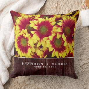 Rustic Autumn Sunflowers on Fence Wedding Cushion