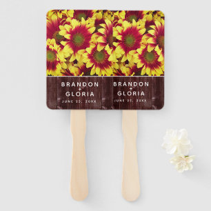 Rustic Autumn Sunflowers on Fence Wedding Hand Fan