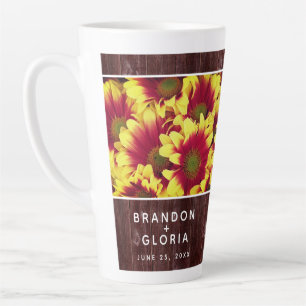 Rustic Autumn Sunflowers on Fence Wedding Latte Mug