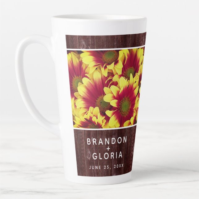 Rustic Autumn Sunflowers on Fence Wedding Latte Mug (Left)