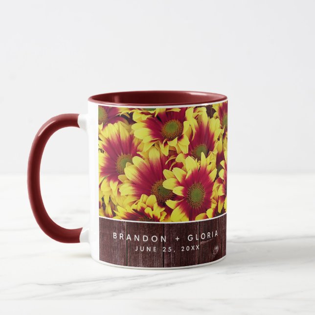Rustic Autumn Sunflowers on Fence Wedding Mug (Left)