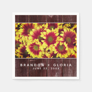 Rustic Autumn Sunflowers on Fence Wedding Napkin