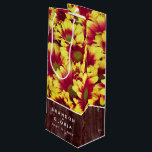 Rustic Autumn Sunflowers on Fence Wedding Wine Gift Bag<br><div class="desc">Celebrate your special day with this floral-themed wedding wine bottle gift bag, which features a fall-blooming medley of vivid, two-tone mini sunflowers set on a weathered fence. Customise with the newlyweds' names and wedding date. A great keepsake for rustic and autumn wedding themes! Design © W.H. Sim. See more at...</div>