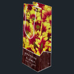 Rustic Autumn Sunflowers on Fence Wedding Wine Gift Bag<br><div class="desc">Celebrate your special day with this floral-themed wedding wine bottle gift bag, which features a fall-blooming medley of vivid, two-tone mini sunflowers set on a weathered fence. Customise with the newlyweds' names and wedding date. A great keepsake for rustic and autumn wedding themes! Design © W.H. Sim. See more at...</div>