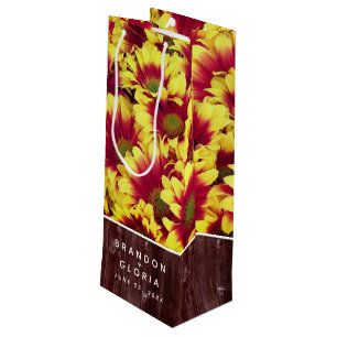 Rustic Autumn Sunflowers on Fence Wedding Wine Gift Bag