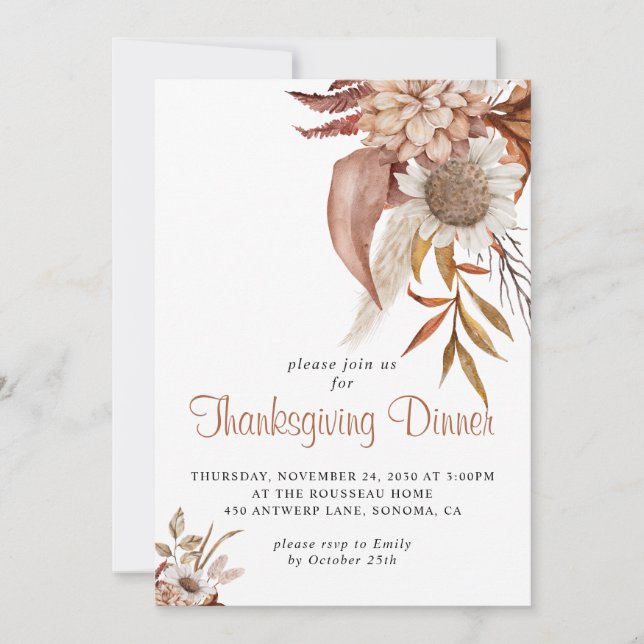 Rustic Autumn Terracotta Floral Thanksgiving  Invi Invitation (Front)