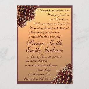 Rustic autumn theme pinecone wedding invitations