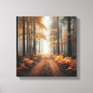 Rustic Autumn Trail Through Fog – Canvas Forest  Print