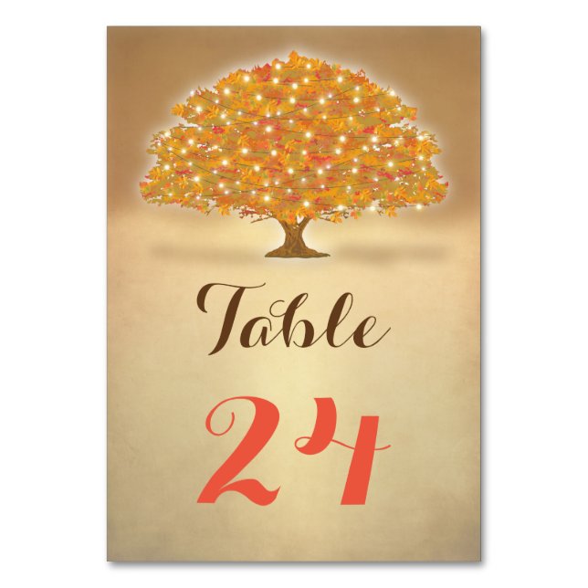 Rustic Autumn Tree lights table numbers (Front)