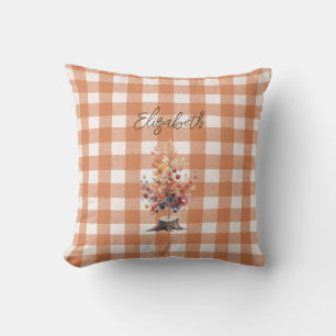 Rustic Autumn Tree Personalized Gingham Cushion