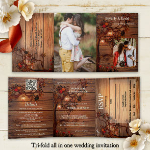 Rustic Autumn Tree Photo Wedding Tri-Fold Invitation